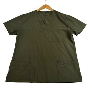 Scrubaid Performance Mens Large Olive Green V-Neck 4-Pocket Medical Scrub‎ Top